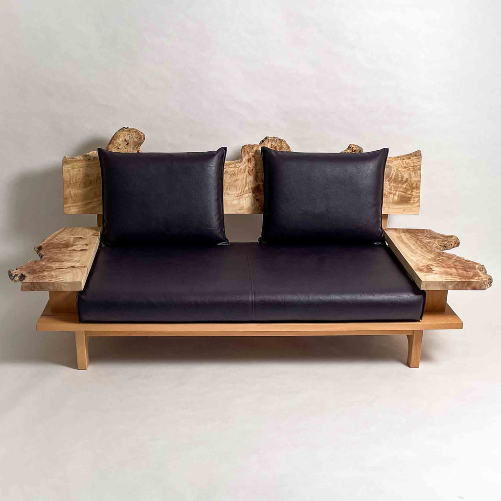 ポプラ 高級 一枚板ソファ 1人掛け 横 クッション背