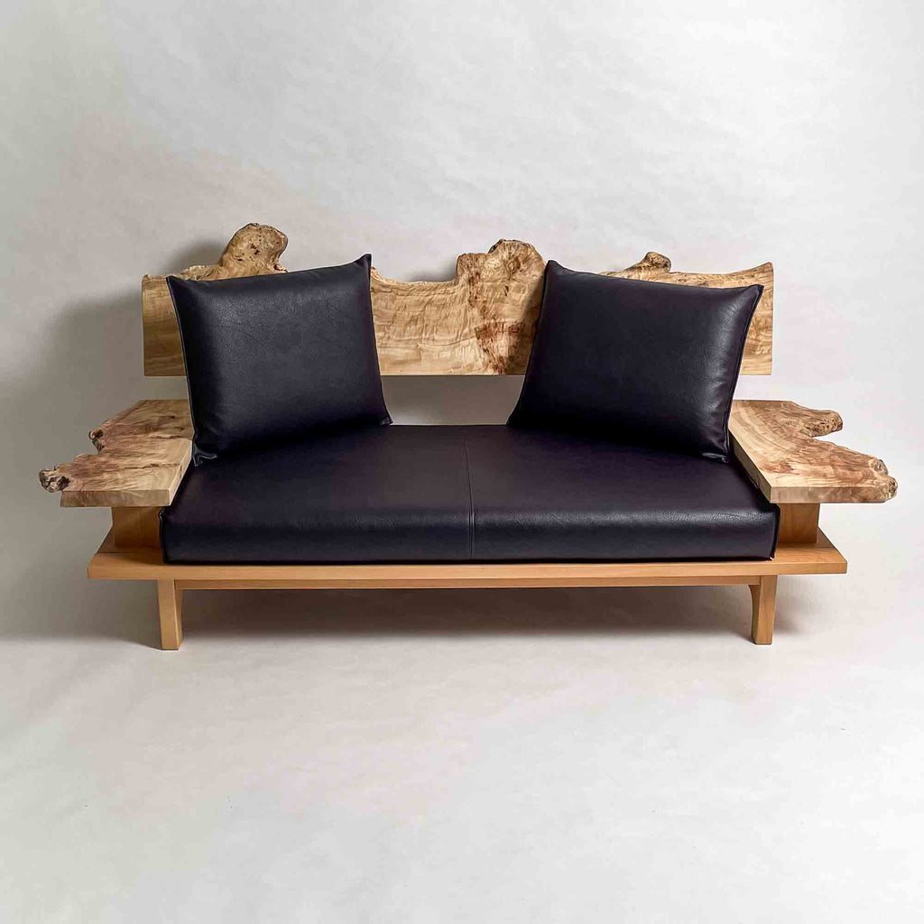 ポプラ 高級 一枚板ソファ 1人掛け 横 クッション斜め