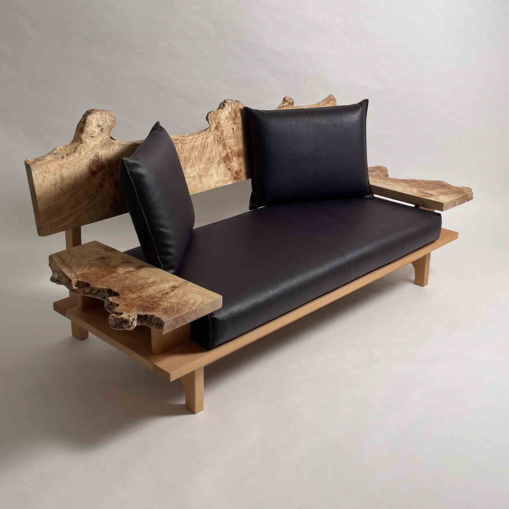 ポプラ 高級 一枚板ソファ 1人掛け 斜め クッション斜め