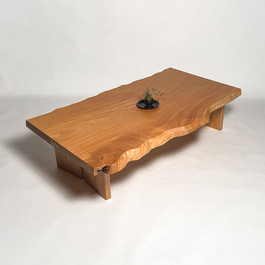 欅一枚板　座卓用木製置脚付　花台文机座卓　板サイズ約68×38×厚さ2.7cm 欅一枚板 座卓用木製置脚付 花台文机座卓