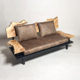 ポプラ 高級 一枚板ソファ 2人掛け 斜め クッション背