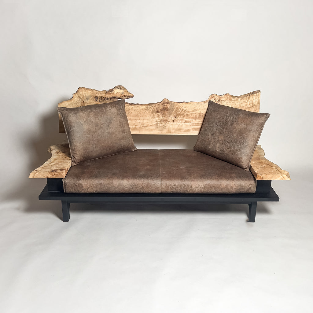 ポプラ 高級 一枚板ソファ 2人掛け 横 クッション斜め