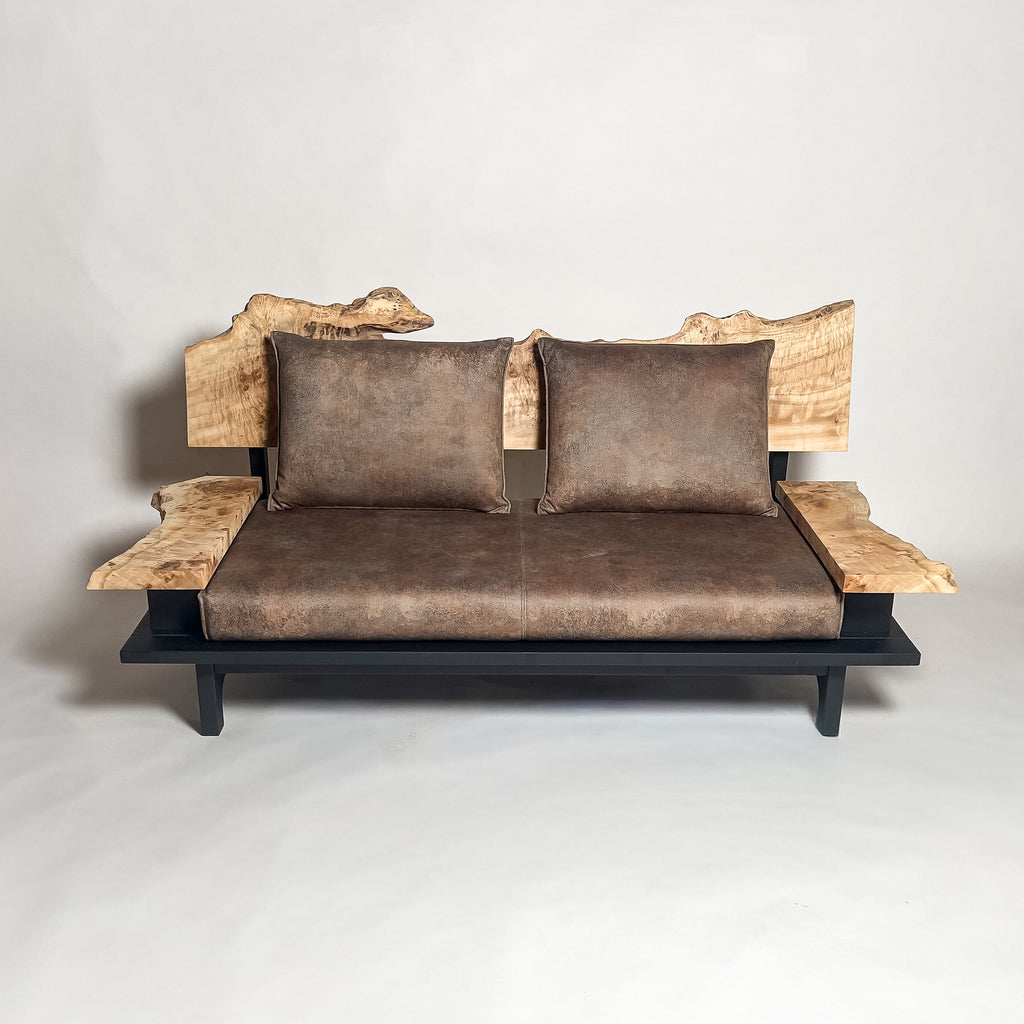 ポプラ 高級 一枚板ソファ 2人掛け 横 クッション背