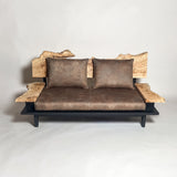 ポプラ 高級 一枚板ソファ 2人掛け 横 クッション背