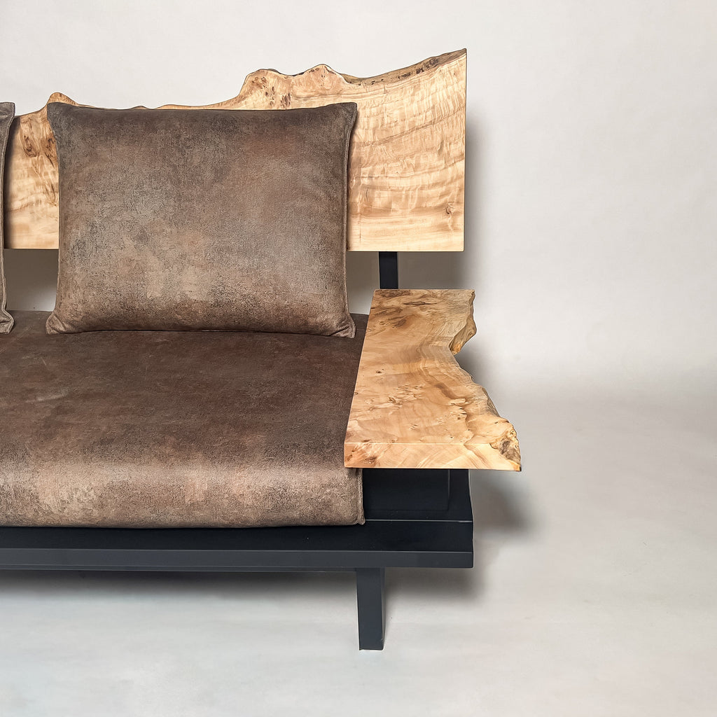 ポプラ 高級 一枚板ソファ 2人掛け 横右半分 クッションあり