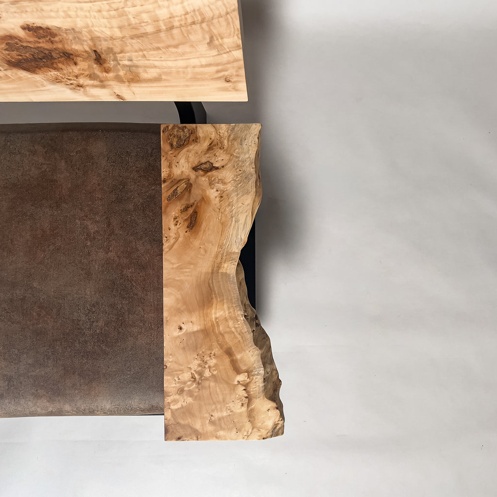 ポプラ 高級 一枚板ソファ 2人掛け 右アーム 肘置き 真上