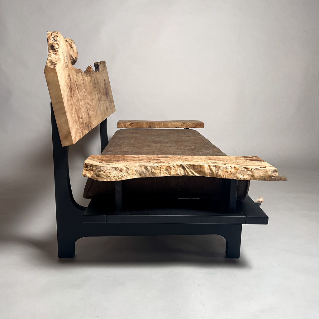 ポプラ 高級 一枚板ソファ 2人掛け 真横 クッションあり