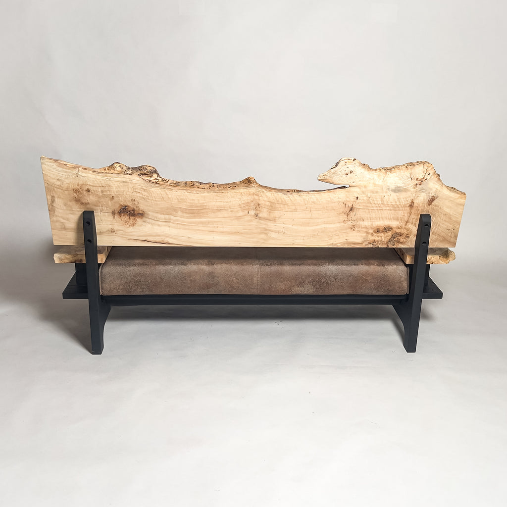 ポプラ 高級 一枚板ソファ 2人掛け 背面 クッションあり