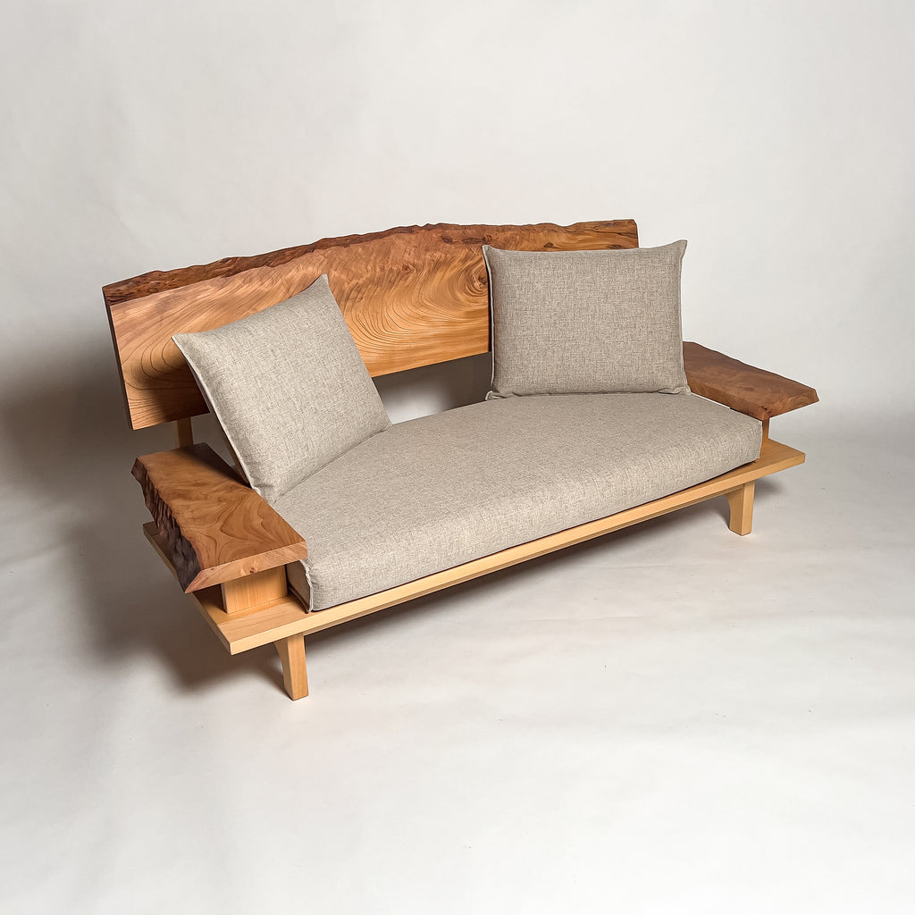 欅 天然木 一枚板ソファ 2人掛け 斜め クッション斜め