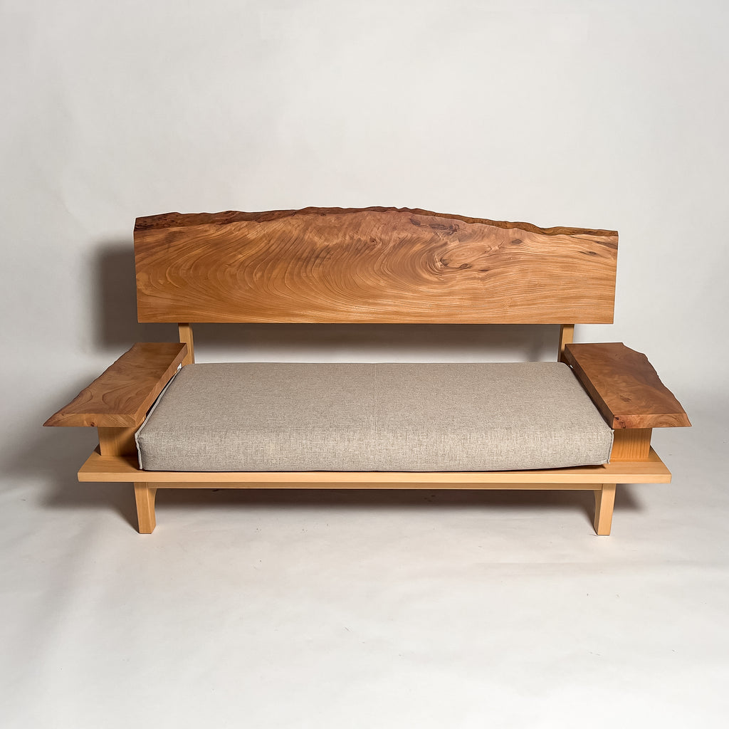 欅 天然木 一枚板ソファ 2人掛け 横 クッションなし