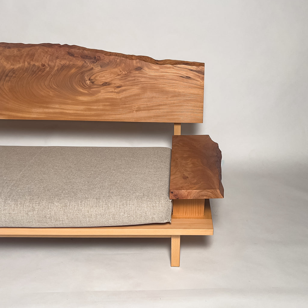 欅 天然木 一枚板ソファ 2人掛け 横右半分 クッションなし