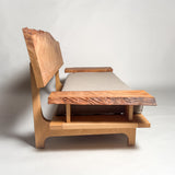 欅 天然木 一枚板ソファ 2人掛け 真横 クッションあり