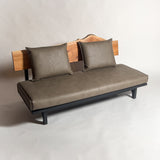 欅 天然木 一枚板ソファ 3人掛け 斜め クッション背