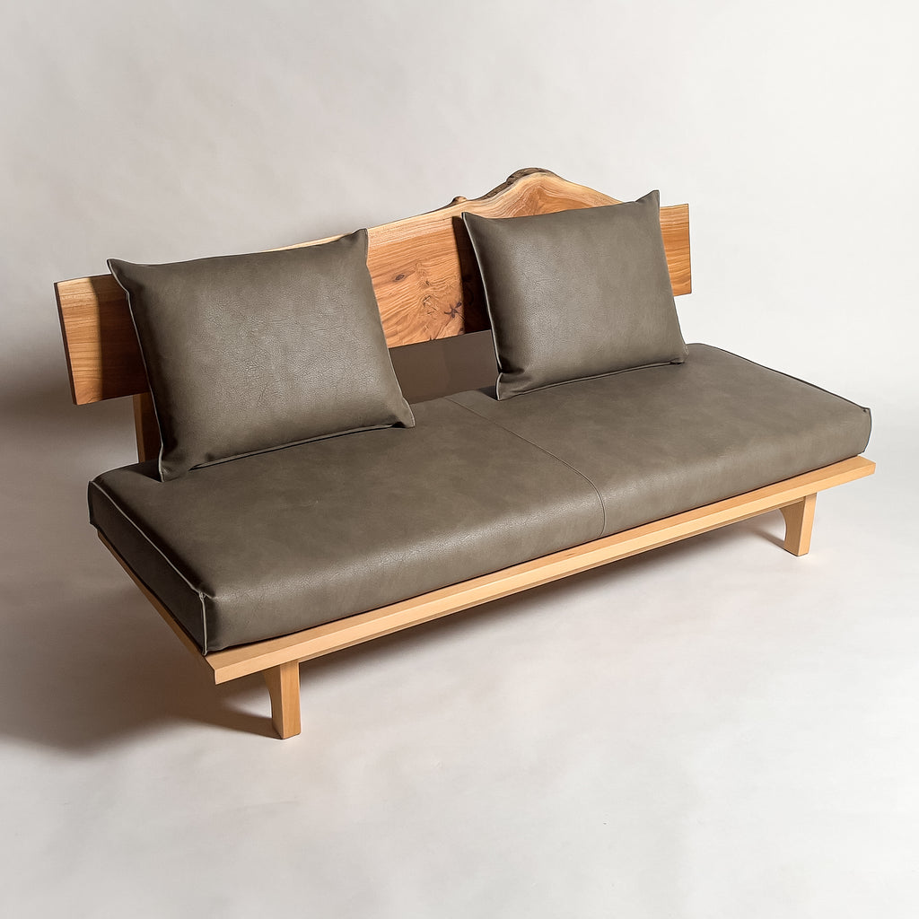 欅 天然木 一枚板ソファ 3人掛け 斜め クッション背