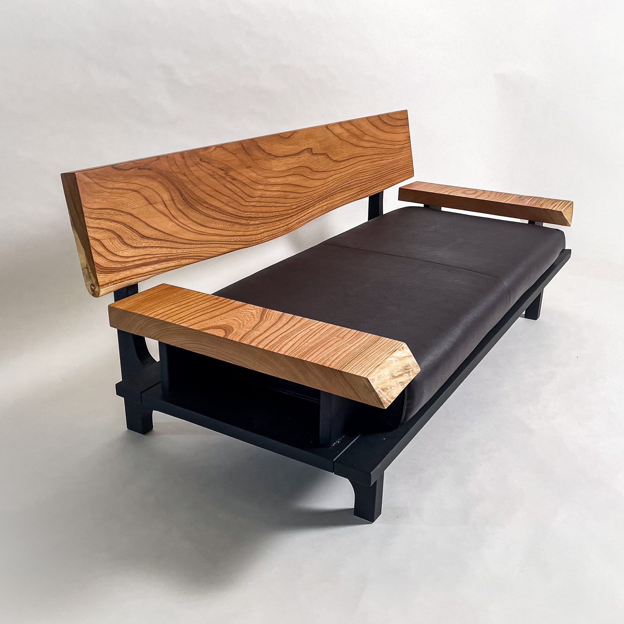 欅 天然木 一枚板ソファ 2人掛け 斜め クッションなし