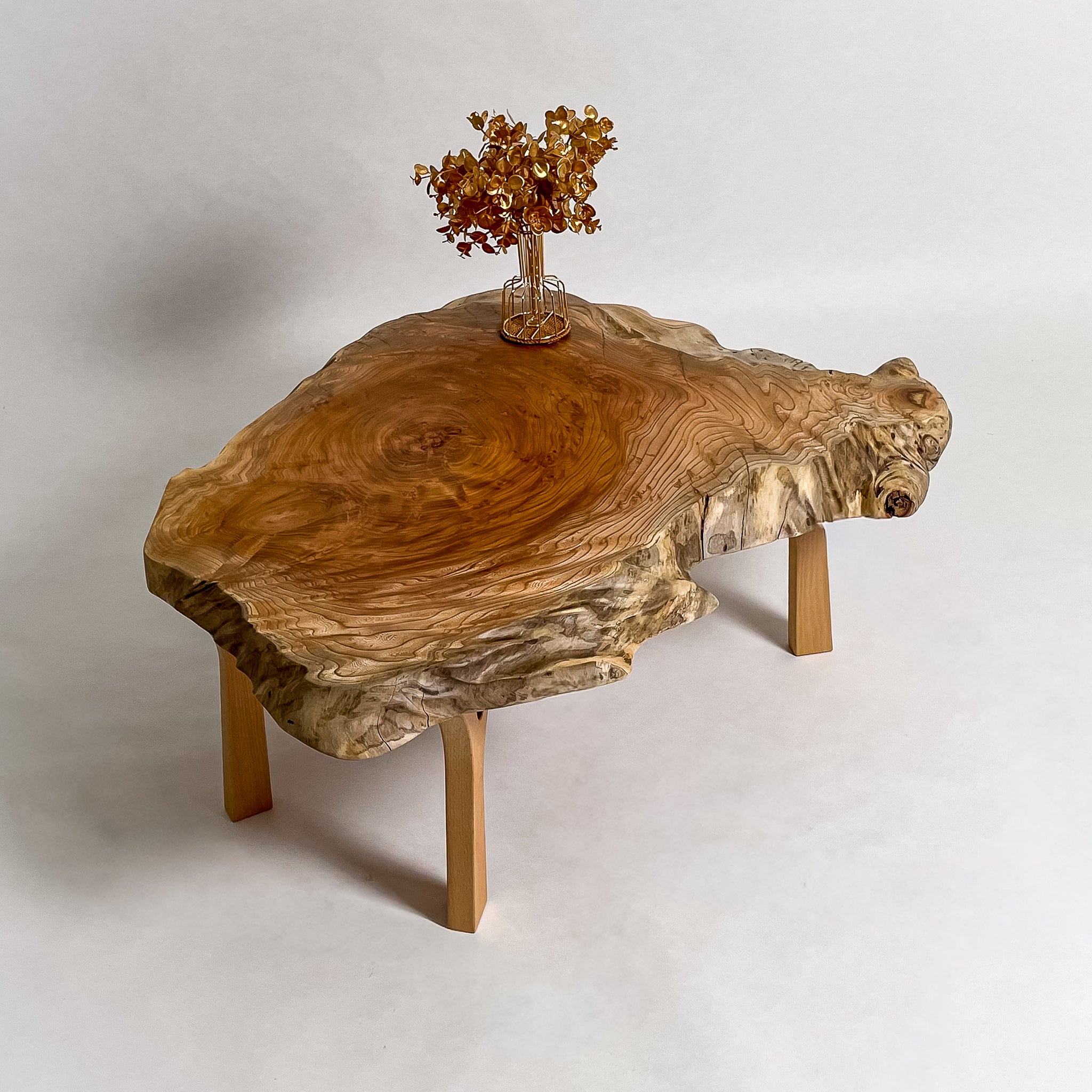 鬼童銘木】No.2064 一枚板欅（けやき）ローテーブル｜2人掛け – 【公式