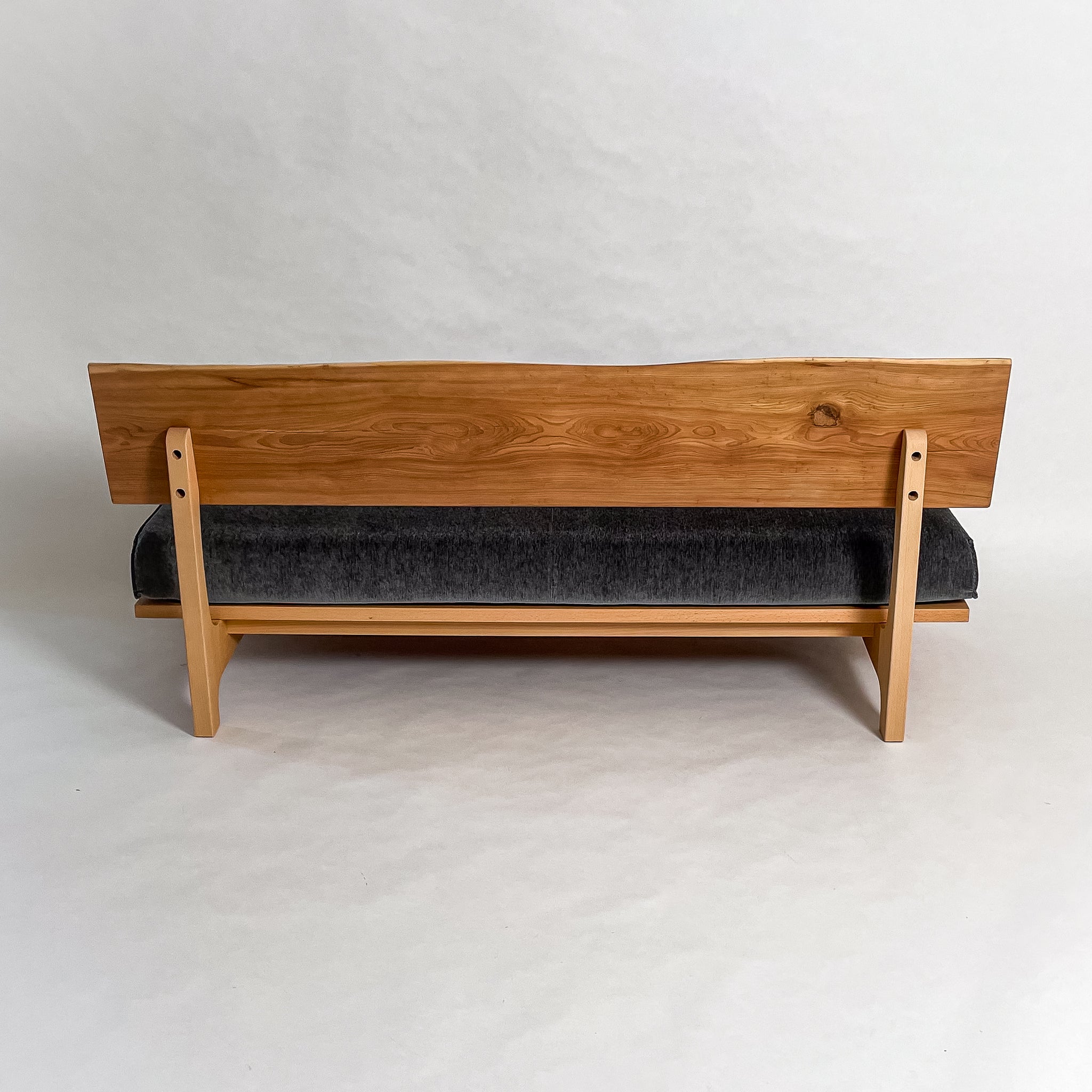 欅 天然木 一枚板ソファ 3人掛け 背面 クッションなし