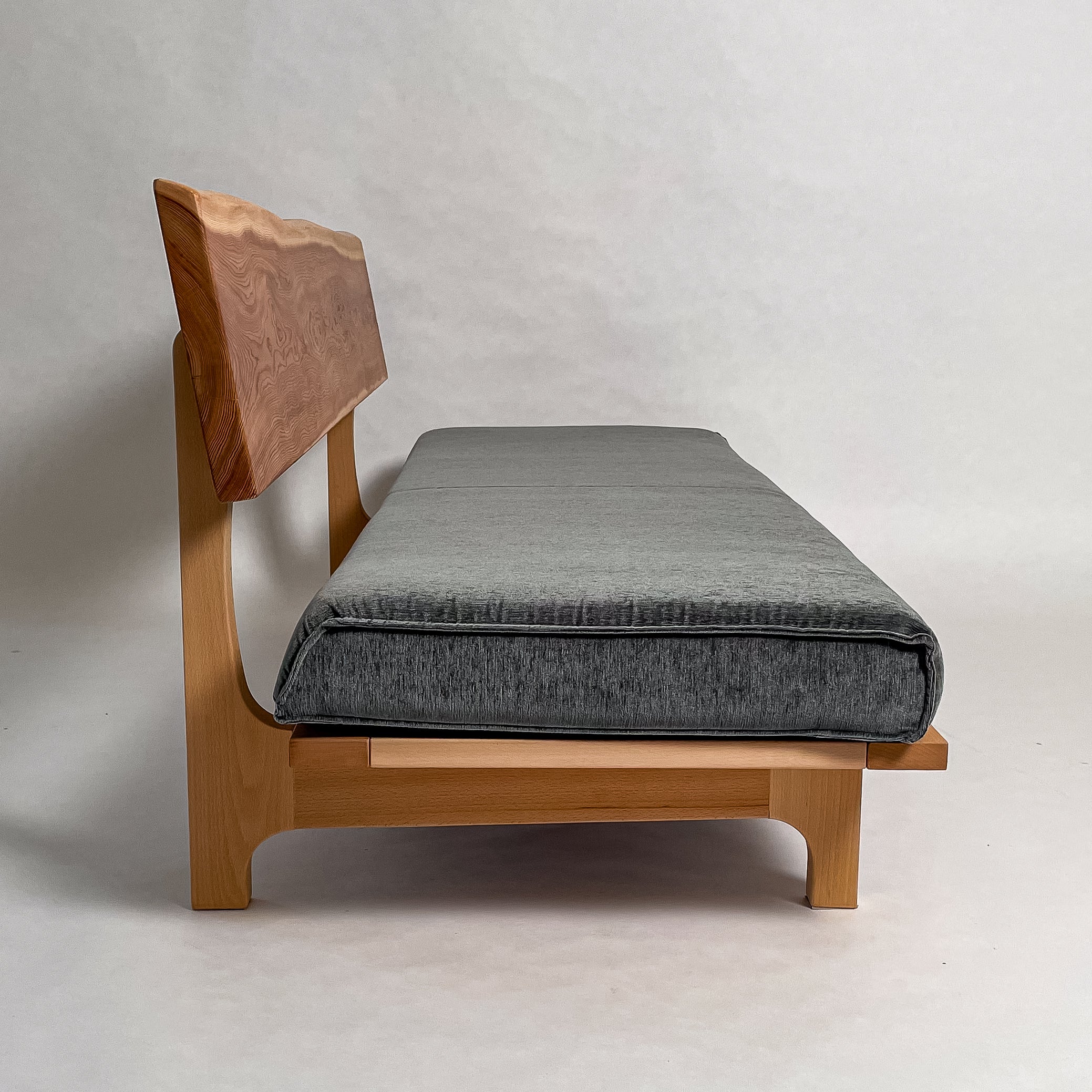 欅 天然木 一枚板ソファ 3人掛け 真横 クッションなし