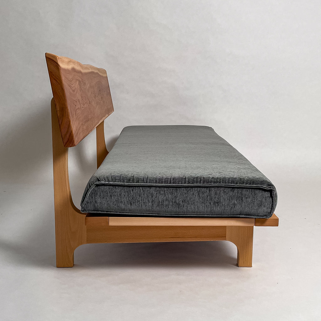 欅 天然木 一枚板ソファ 3人掛け 真横 クッションなし