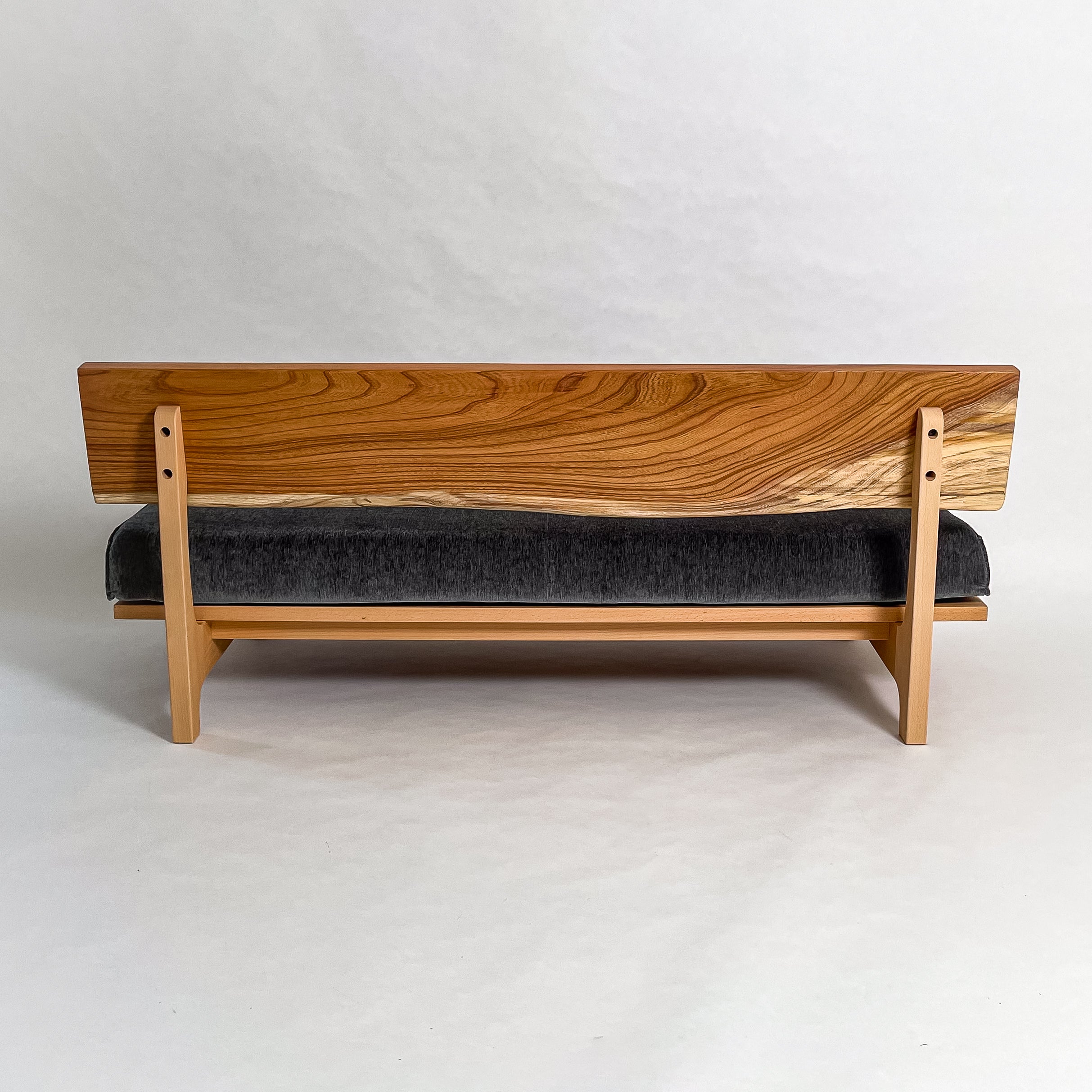 欅 天然木 一枚板ソファ 3人掛け 背面 クッションなし