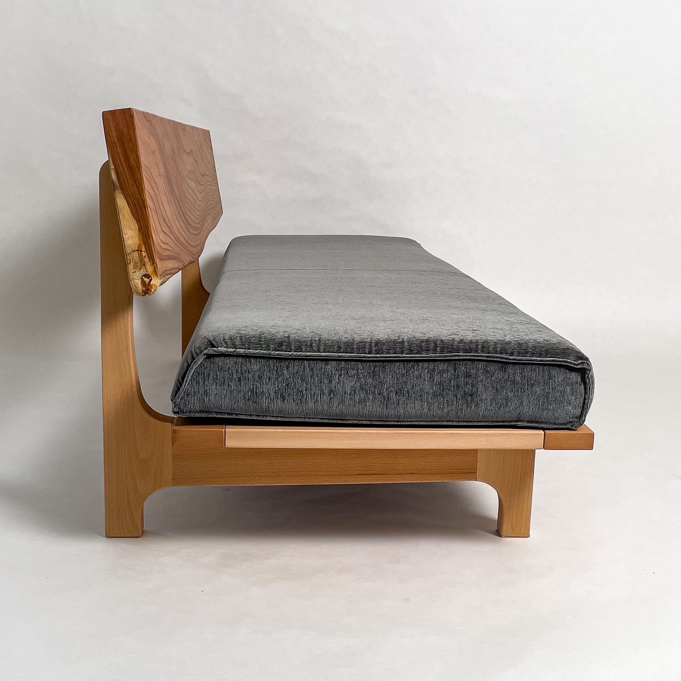 欅 天然木 一枚板ソファ 3人掛け 真横 クッションなし