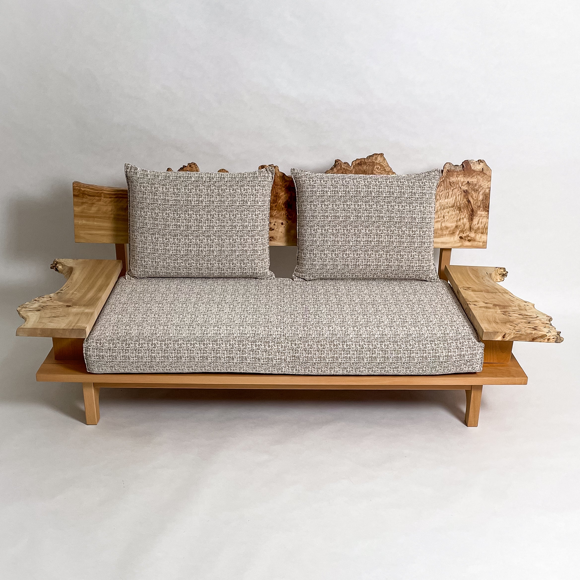 ポプラ 木フレーム 一枚板ソファ 2人掛け 横 クッション背