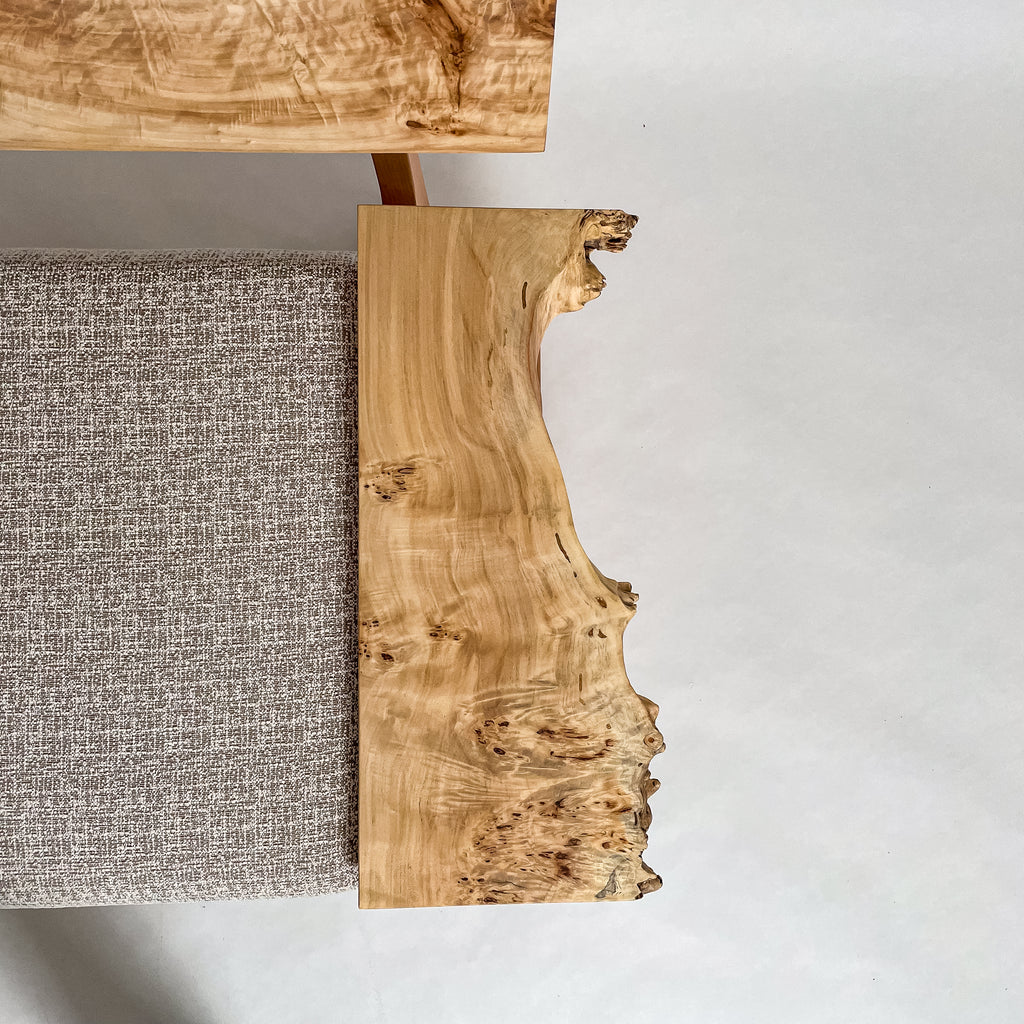 ポプラ 木フレーム 一枚板ソファ 2人掛け 右アーム 肘置き 真上