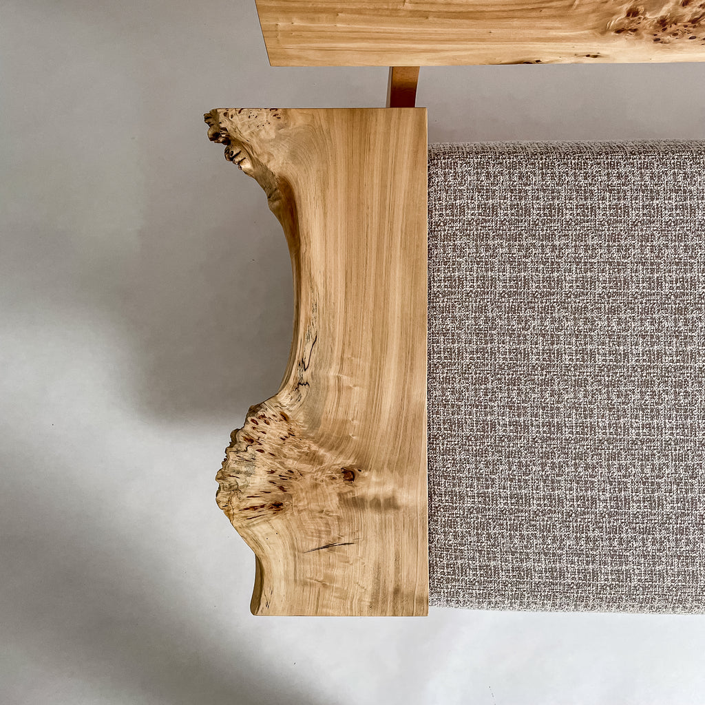 ポプラ 木フレーム 一枚板ソファ 2人掛け 左アーム 肘置き 真上