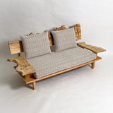 ポプラ 木フレーム 一枚板ソファ 2人掛け 斜め クッション背