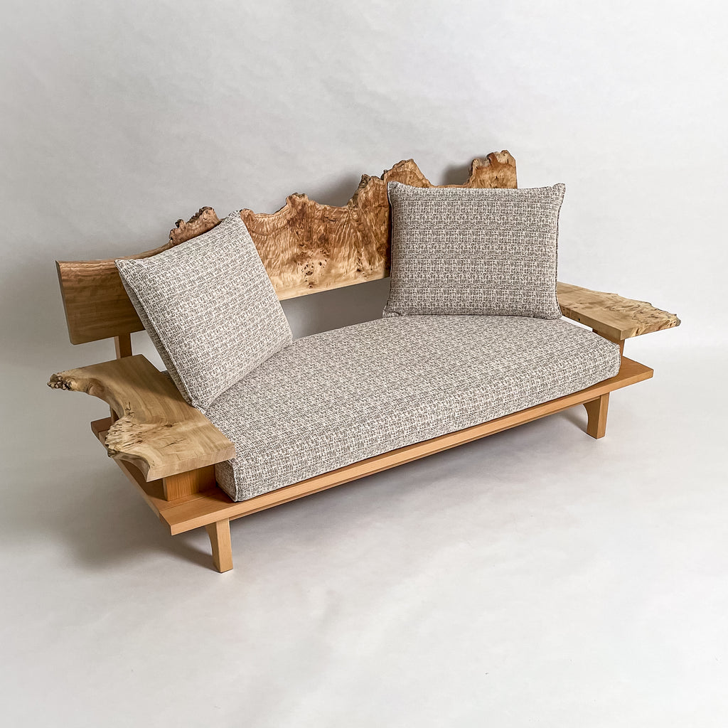 ポプラ 木フレーム 一枚板ソファ 2人掛け 斜め クッション斜め