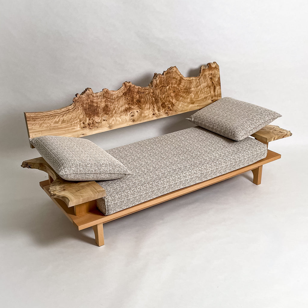 ポプラ 木フレーム 一枚板ソファ 2人掛け 斜め クッション横