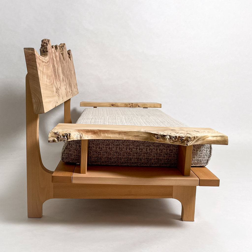 ポプラ 木フレーム 一枚板ソファ 2人掛け 真横 クッションなし