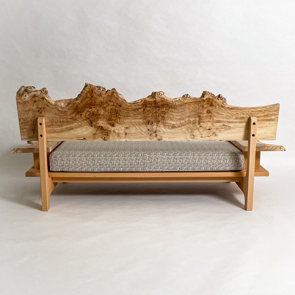 ポプラ 木フレーム 一枚板ソファ 2人掛け 背面 クッションなし
