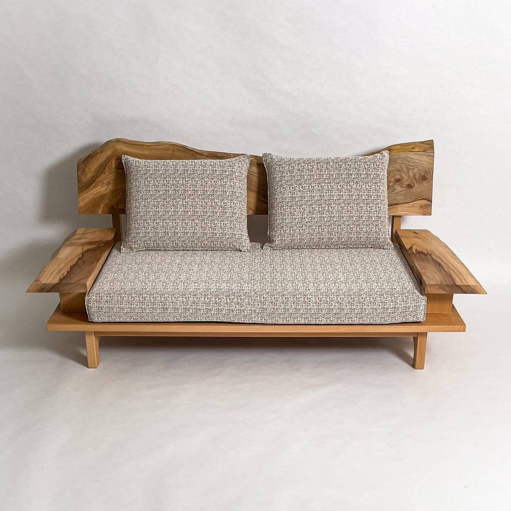 楠 無垢材 一枚板ソファ 2人掛け 横 クッション背