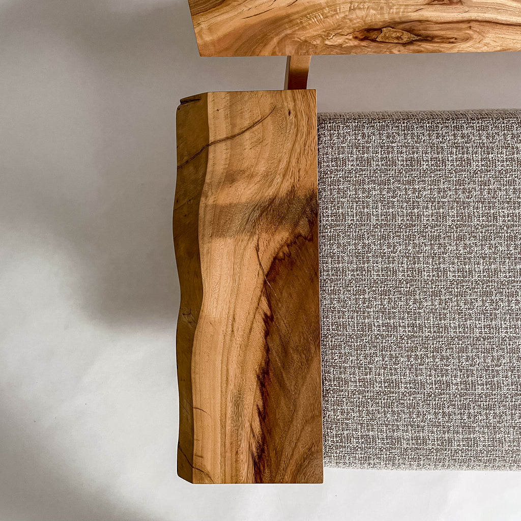 楠 無垢材 一枚板ソファ 2人掛け 左アーム 肘置き 真上