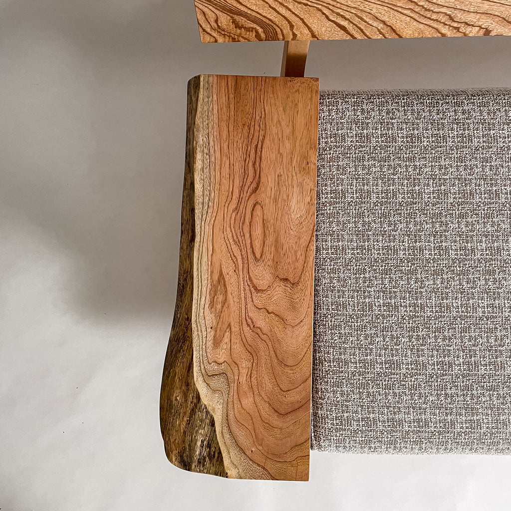 センダン 無垢材 一枚板ソファ 2人掛け 左アーム 肘置き 真上