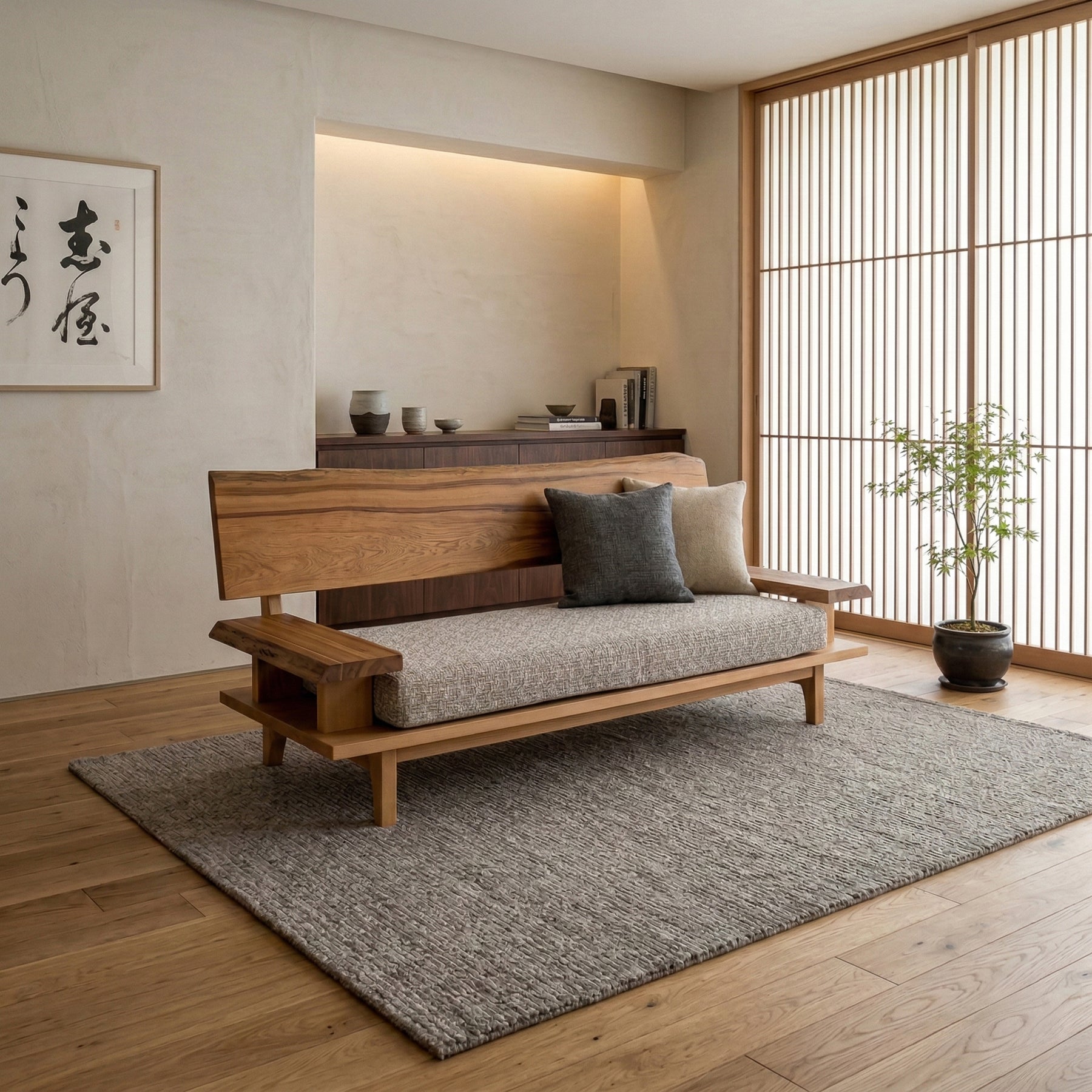 部屋の中央に置かれた一枚板ソファ