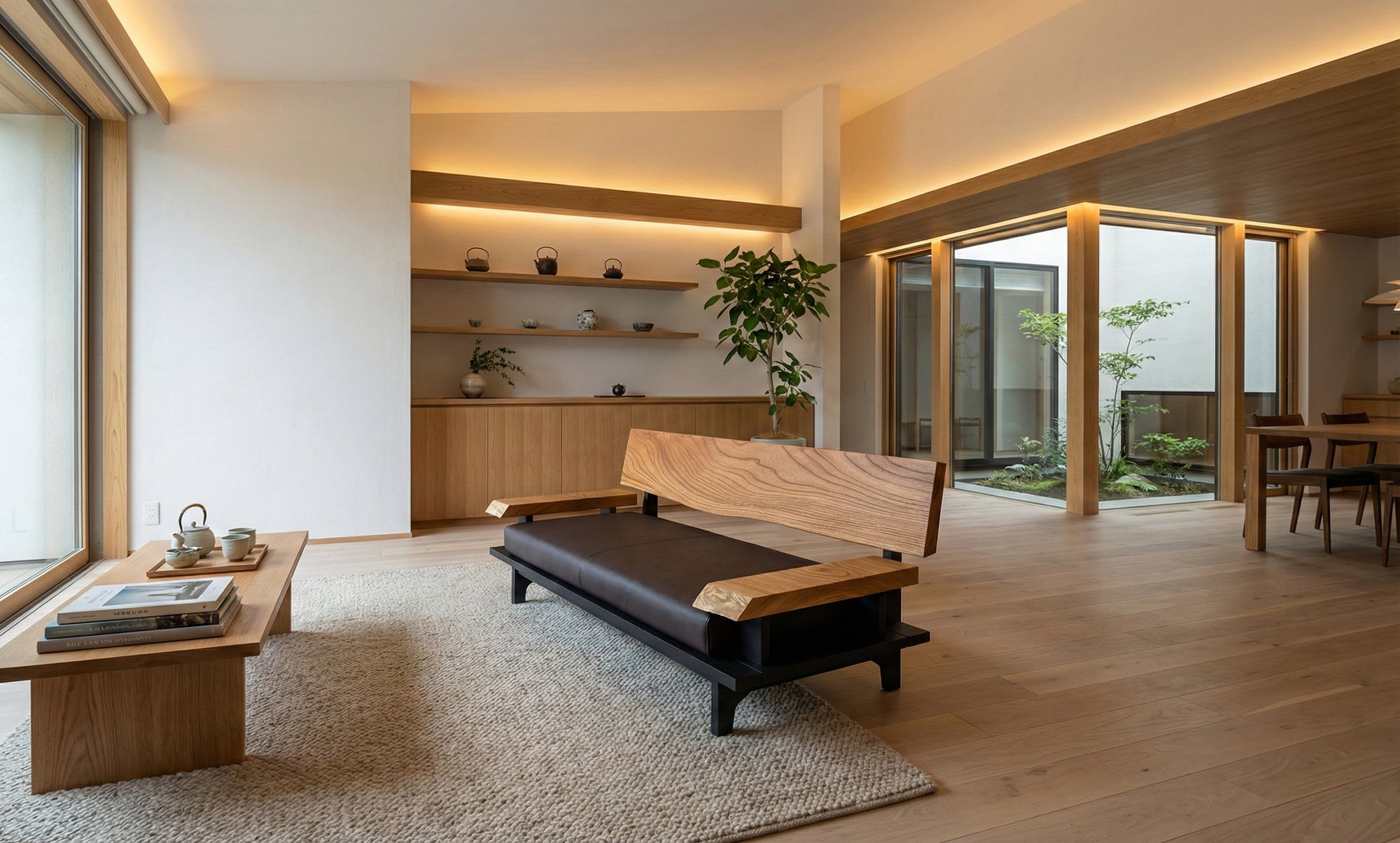 木の表情が引き立つソファの全体イメージ